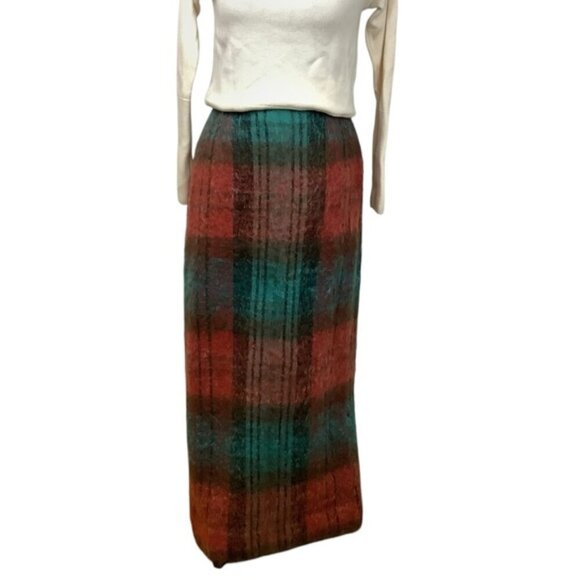 ANDREW STEWART TARTAN VINTAGE MAXI WOOL MOHAIR SKIRT - Picture 1 of 10